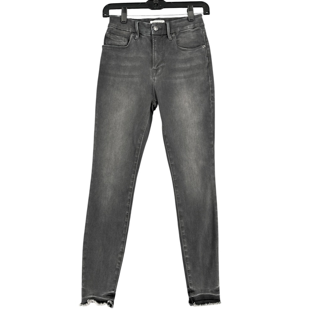 Good American Good Legs Crop Jeans Women 2/26 Cotton Blend Gray GLCFH961T